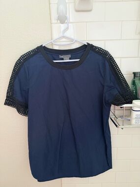 Vince Navy Top with Black Ribbed Crew Neck